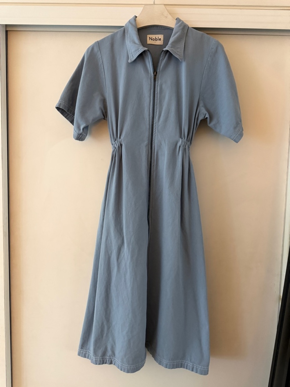 Noble Blue Zip-Front Long Utility Dress